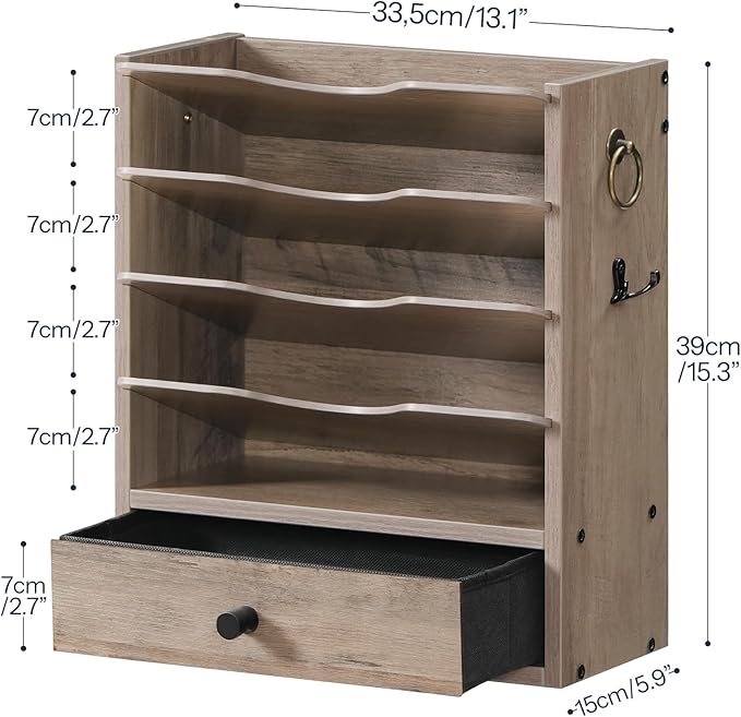 HOOBRO Wall File Organizer, Mail Organizer Wall Mounted, Wooden Mail Sorter - Image 3