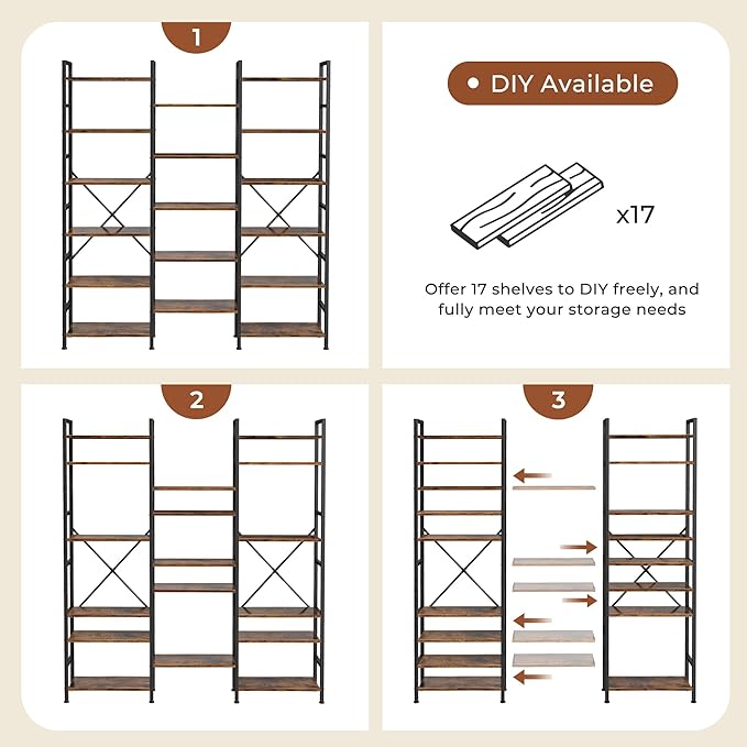 SUPERJARE Triple 6 Tier Bookshelf, Bookcase - Image 5