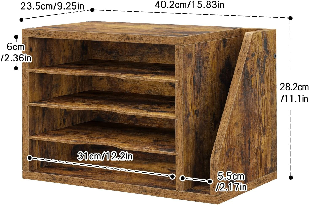 wooden mail organizer, desk organizer with 3 adjustable, close-up detail
