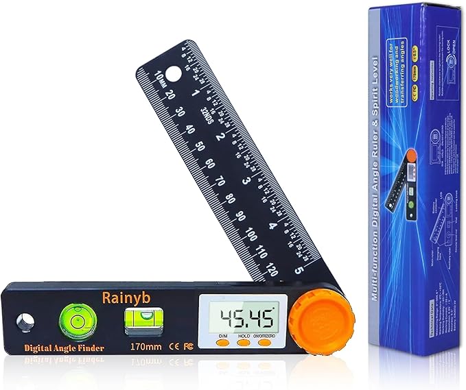 Rainyb Digital Angle Finder Tool 5 inch Pocket Protractor 0-360 degree LED by Rainyb