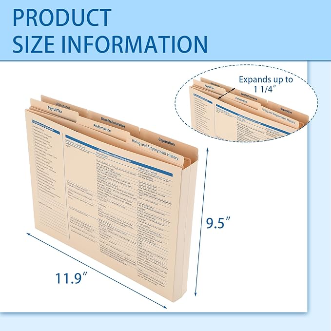 25 Set Employee Personnel File Folders Bulk 6 Folders Expanded Employee Record - Image 2