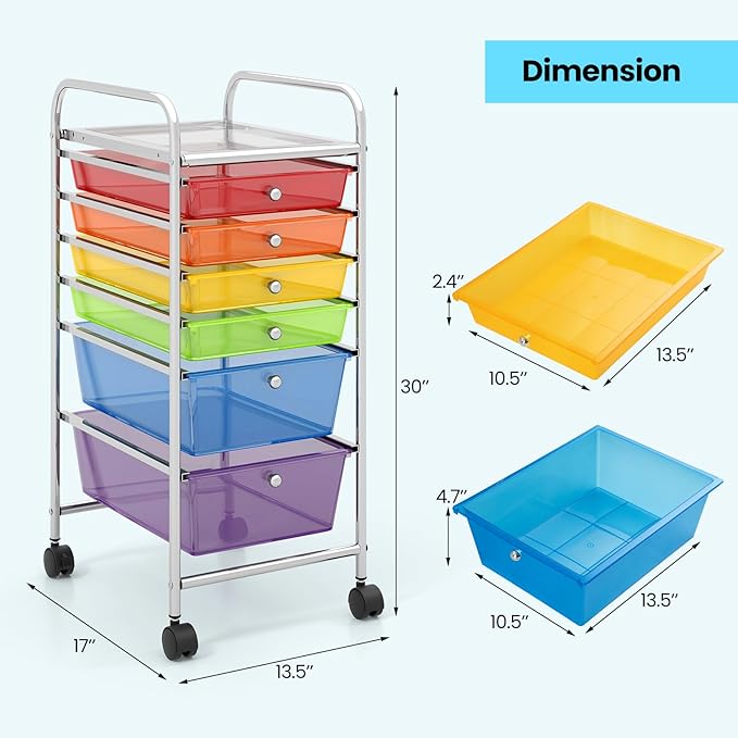 Giantex 6 Storage Drawer Cart Rolling Organizer Cart - Image 3
