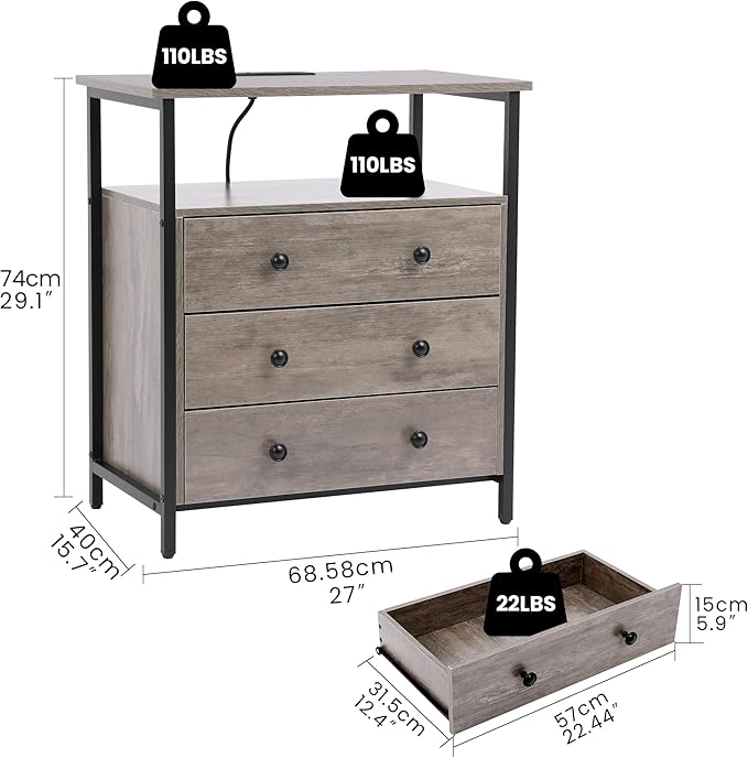 Edbuosy 3 Wooden Drawers Night Stand, 27 Inch Wide Nightstand - Image 3