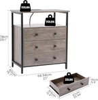 Edbuosy 3 Wooden Drawers Nightstand, 27 Inch Wide Night Stand Set 2 - Image 3