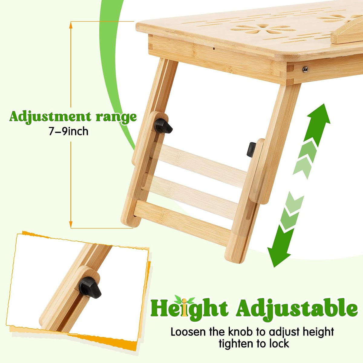 Bamboo Bed Desk, Lap Desk for Adults, Laptop Stand for Bed, Bed Table Tray