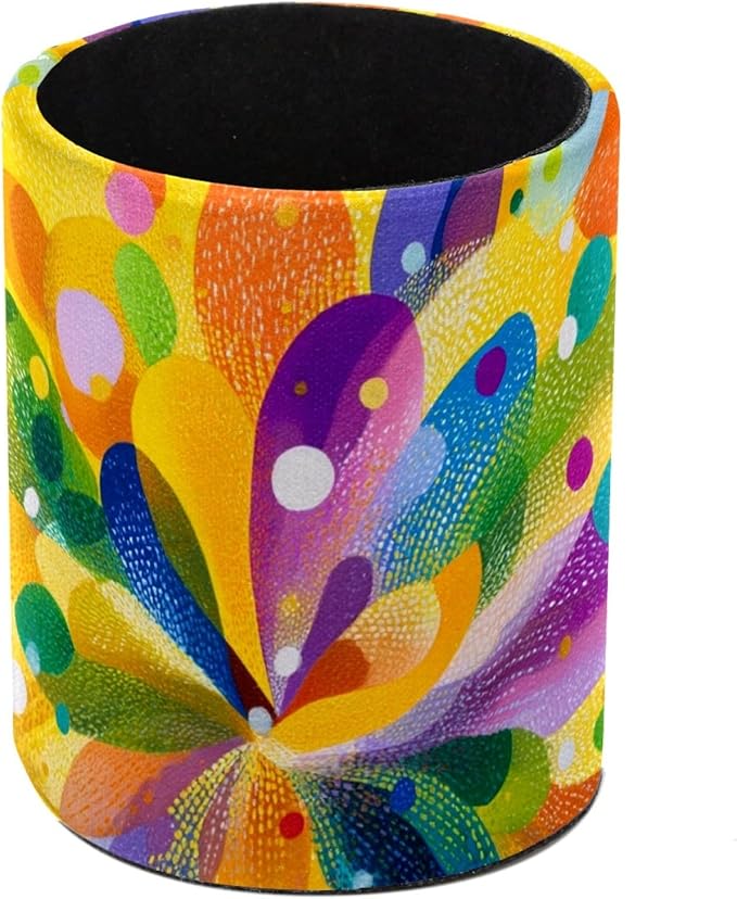 Leather Pen Holder for Desk Colorful Spot Pencil Cup Desktop Organizer Makeup by Unknown