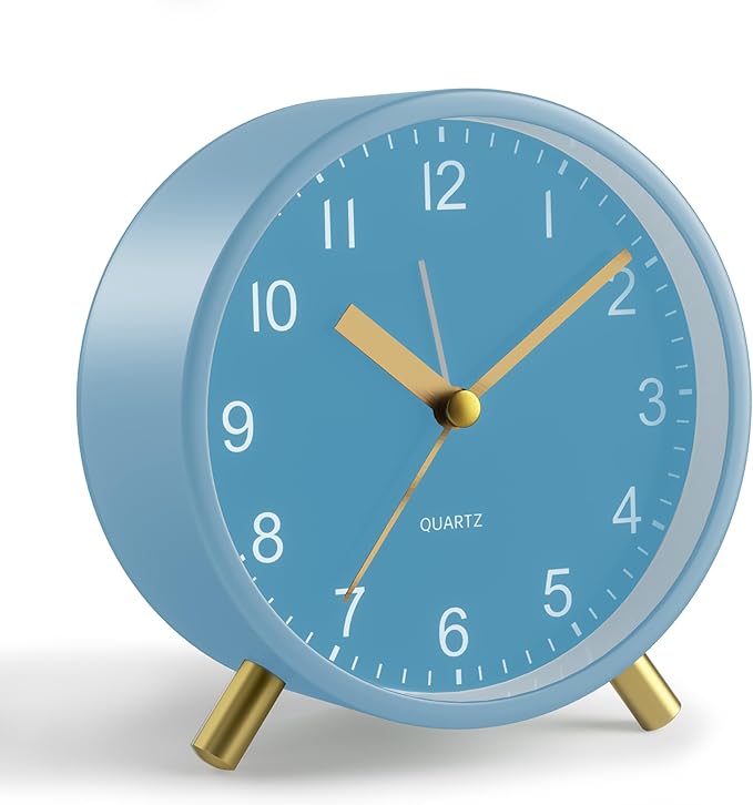 Analog Alarm Clock, 4 inch Super Silent Non Ticking Small Clock by JALL