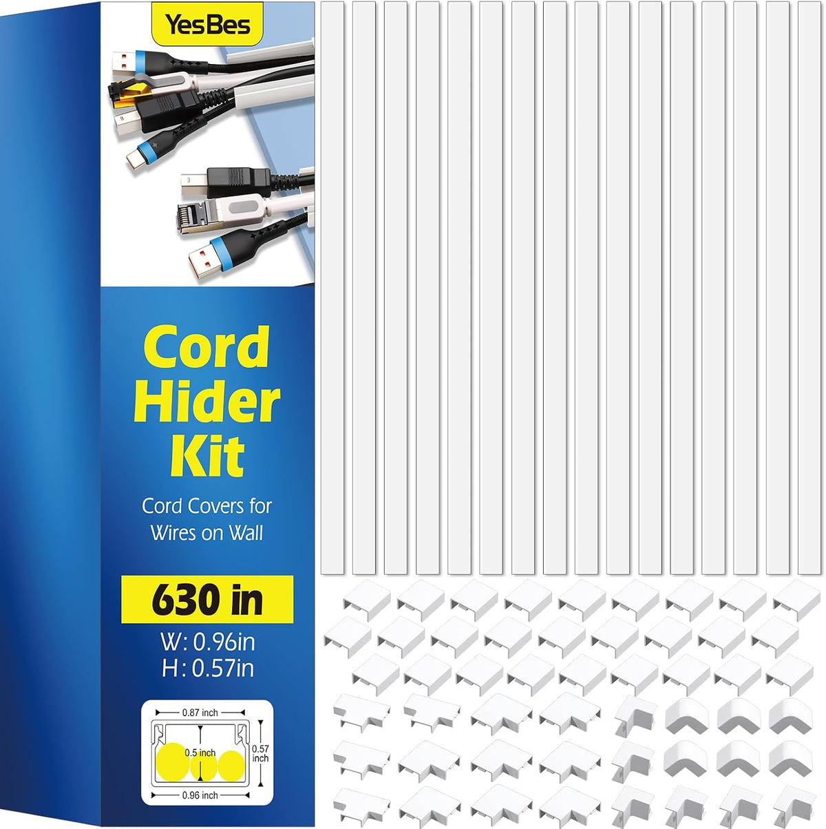 630in Cord Hider Kit, Paintable Cable Raceway, Cord Covers for Wires on Wall,...