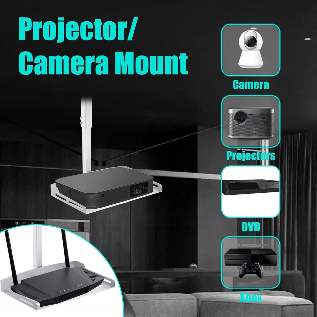 Universal Projector Ceiling Mount with Tray - White