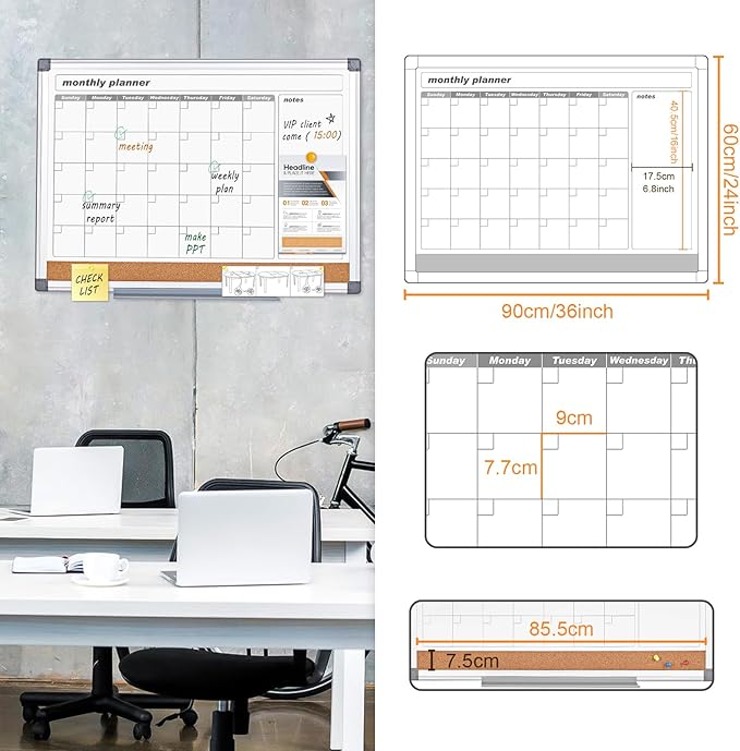 MAKELLO Dry Erase Calendar for Wall 36" x 24", Large Calendar Whiteboard - Image 2