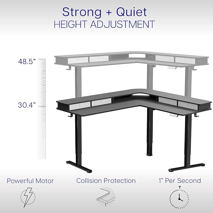 VIVO Electric Mobile Corner 75 x 63 inch 2 Tier Stand Up L-Shaped Desk - Image 3