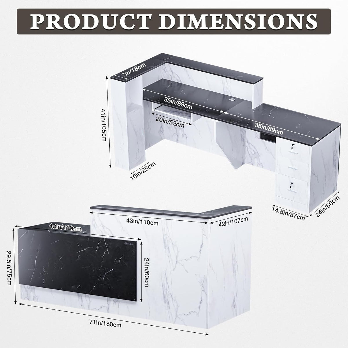 L-Shaped Large Wooden Reception Desk, Modern Front Desk Reception Counter wit...