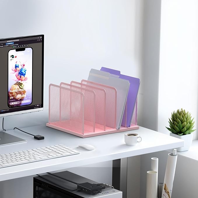 Kuntine.B Desk File Organizer Upright Mesh Desktop Organizer File Sorter Office - Image 5