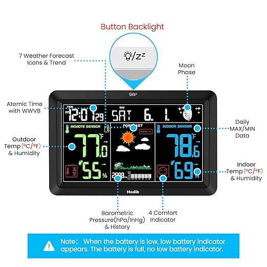 Weather Station Atomic Clock Indoor Outdoor Thermometer Wireless, Barometer - Image 4
