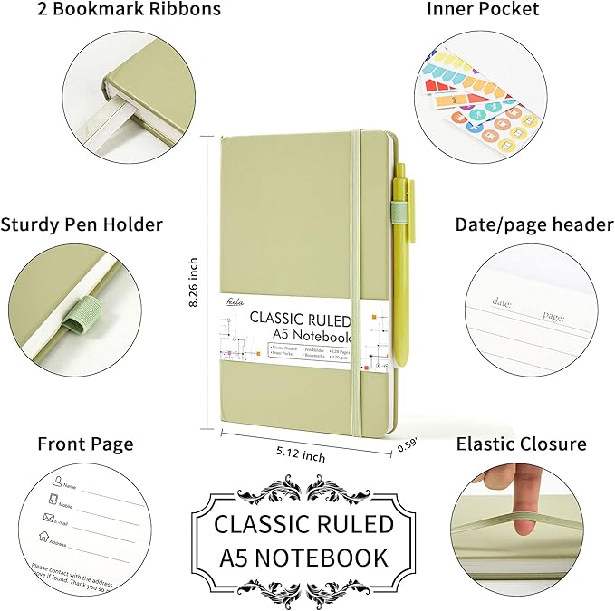 feela 5 Pack Notebooks Journals Bulk, Hardcover Classic Ruled Lined Journals - Image 2