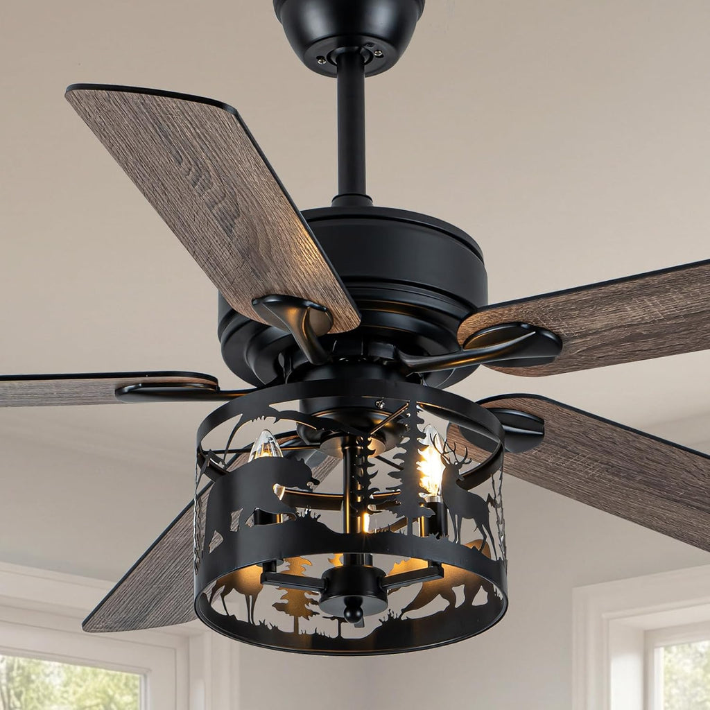 52" farmhouse ceiling fan with light and remote, main product view