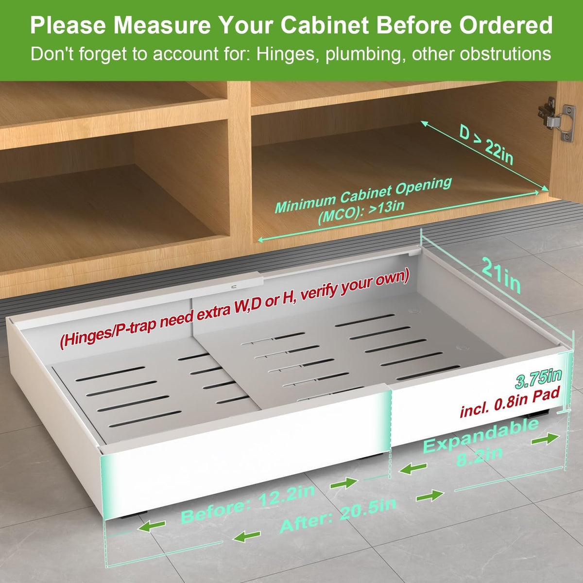 ANTOWIN 2-Pack Expandable Pull Out Cabinet Organizer 21"Deep(12.2"-...