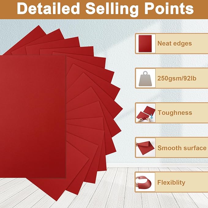 Silunkia 28 Sheets Christmas Red Cardstock 8.5 x 11 Craft Paper, 250gsm/92lb - Image 3