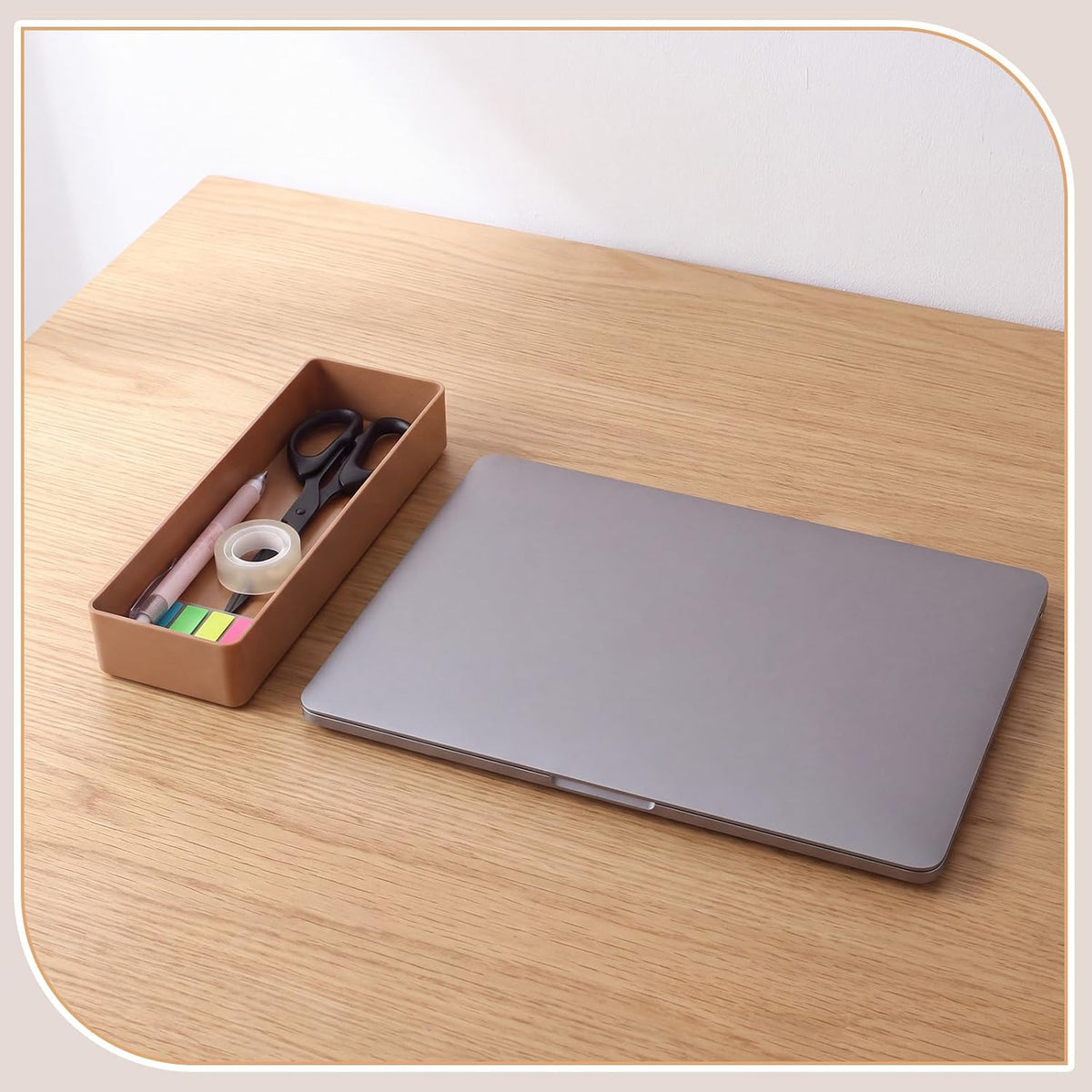 Teling 12 Pcs Brown Plastic Desk Drawer Organizer Pen Tray Shallow