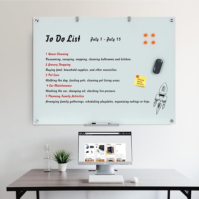 Glass Dry Erase Board, 48 x 36 Inches Magnetic Glass Whiteboard - Image 6
