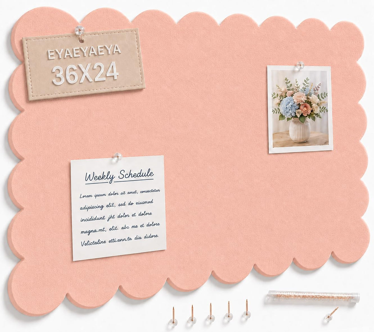 Scalloped Felt Bulletin Board 36 x 24 Inches, Pink Pin Board for Wall