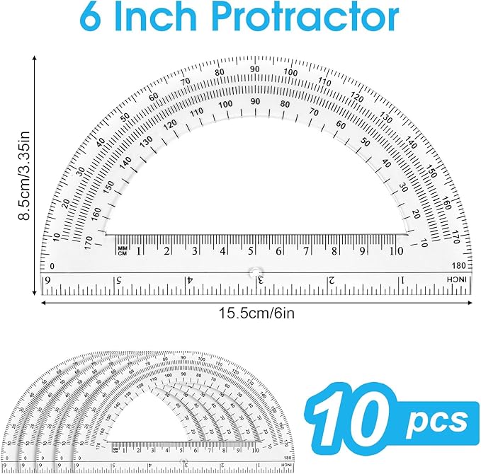 Hoiny 10 Pack Clear Protractor, 6 Inch Plastic Protractors, 180 Degrees - Image 2