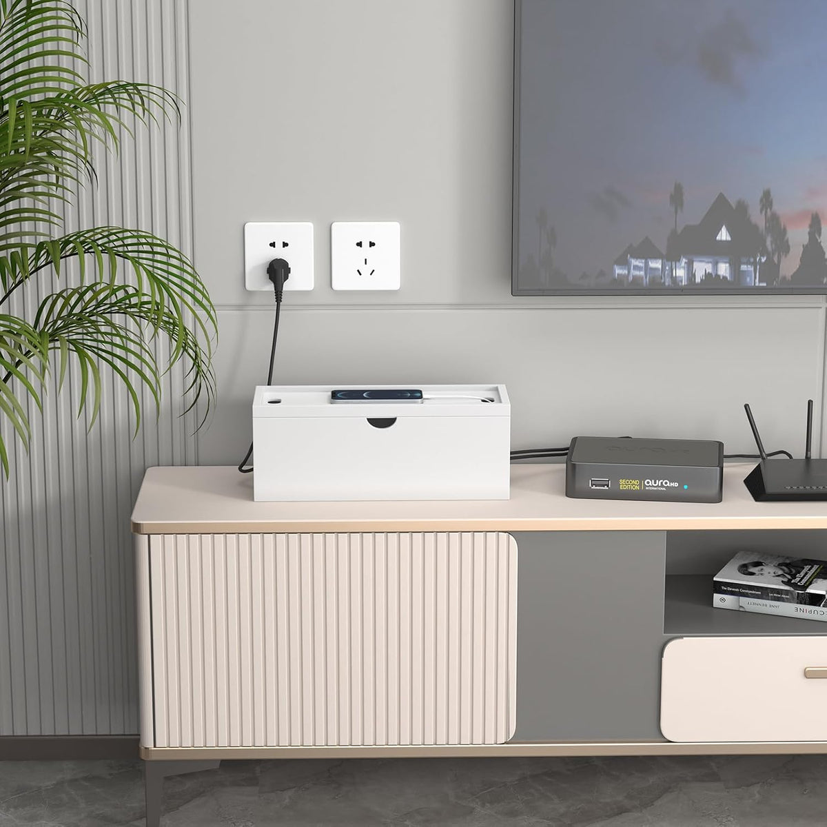 Bamboo Cable Management Box, Large Cord Organizer Box Cable Box to Hide Wires...