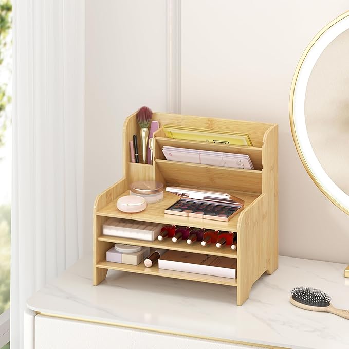Wisuce Essentials Bamboo Desk Organizer Mail Holder Countertop Letter Tray File - Image 2