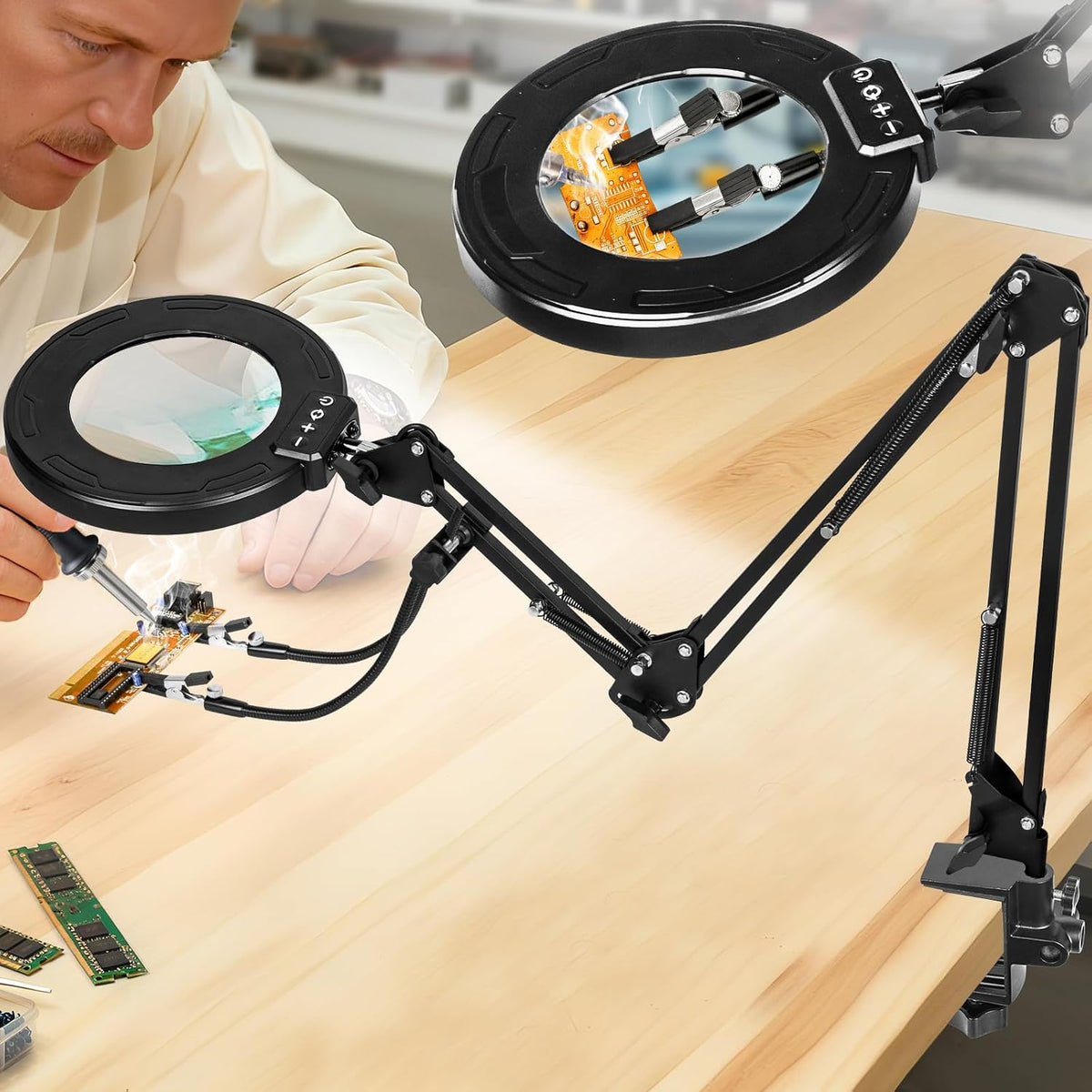 12X Magnifying Glass with Light and Stand, Soldering Helping Hands