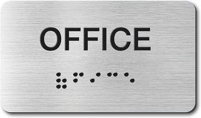 Office Signs with Raised Text & Grade 2 Braille, Brushed Aluminum/Silver Finish by EliteSign