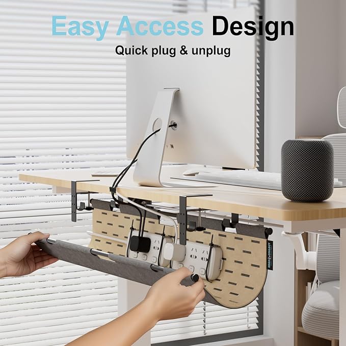 2-in-1 Under Desk Cable Management Tray & Privacy Panel, Dual-Sided Felt Cord - Image 4