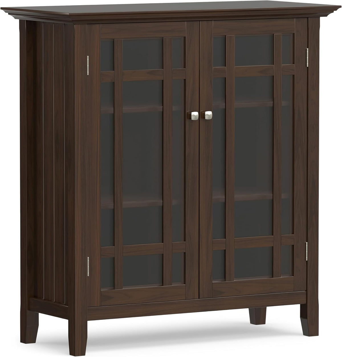 SIMPLIHOME Bedford 39" Wide Solid Wood Cabinet in Brunette Brown