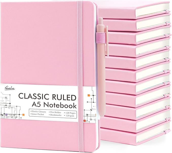 feela 12 Pack Notebooks Journals Bulk, Hardcover Notebook Classic Ruled Lined by feela