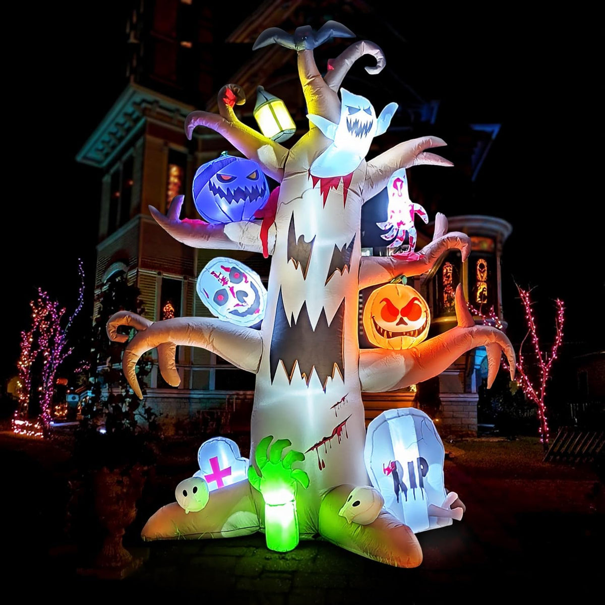 8FT Halloween Inflatable Spooky Tree Decoration, Blow Up Outdoor Decor Hallow...