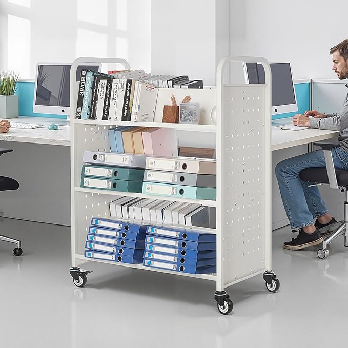 VEVOR Rolling Library Book Cart, 330 lbs Capacity, 38.2 x 20.3 x 48.2-Inch - Image 2