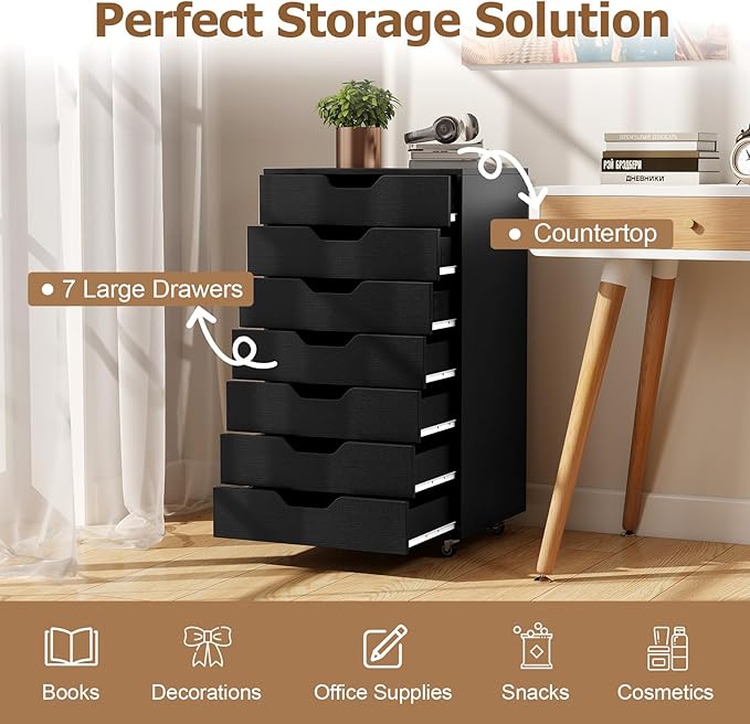 Giantex 7-Drawer Storage Cabinet, Mobile File Organizer - Image 4