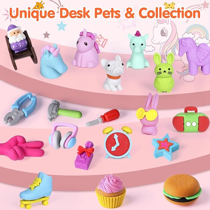 Moosia 60 Pack Animal Pencil Erasers - Image 9