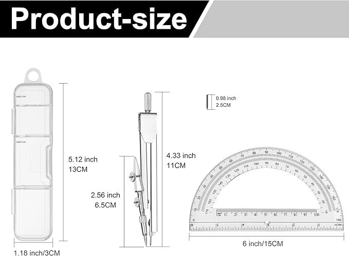 6 Sets Compass and Protractor Sets Student Basics Geometry Math Set Metal - Image 2