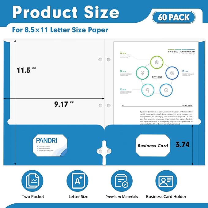 Two Pocket Portfolio Folders, PANDRI 60 Pack 3 Hole Punched 2 Pocket Folders - Image 2