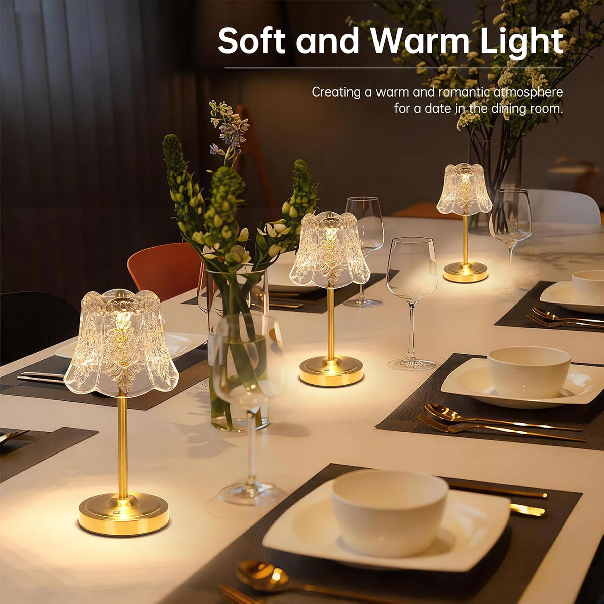 Shenmoyl Cordless Touch Table Lamp with 5200mAh Battery - 3 Adjustable Color ...