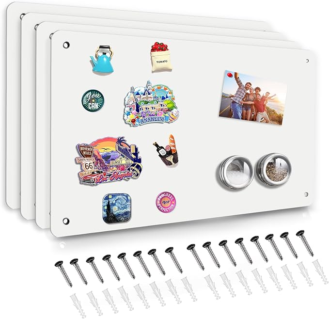 4 Pack White Magnetic Board, 17.5" x 11.4" Magnet Bulletin Board to Display by HYHOSHI