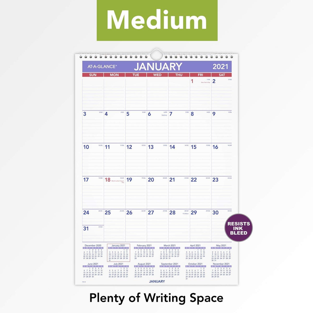 2021 Wall Calendar by AT-A-GLANCE, 12" x 17", Medium, Monthly, Wire...
