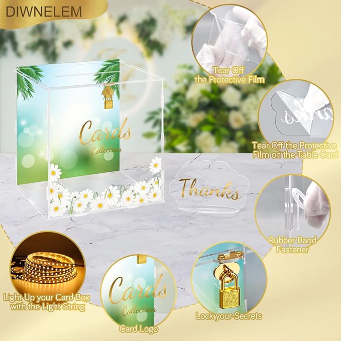 DIWNELEM Wedding Card Box with Lock&Light Large Letter Envelope Box Wedding - Image 3