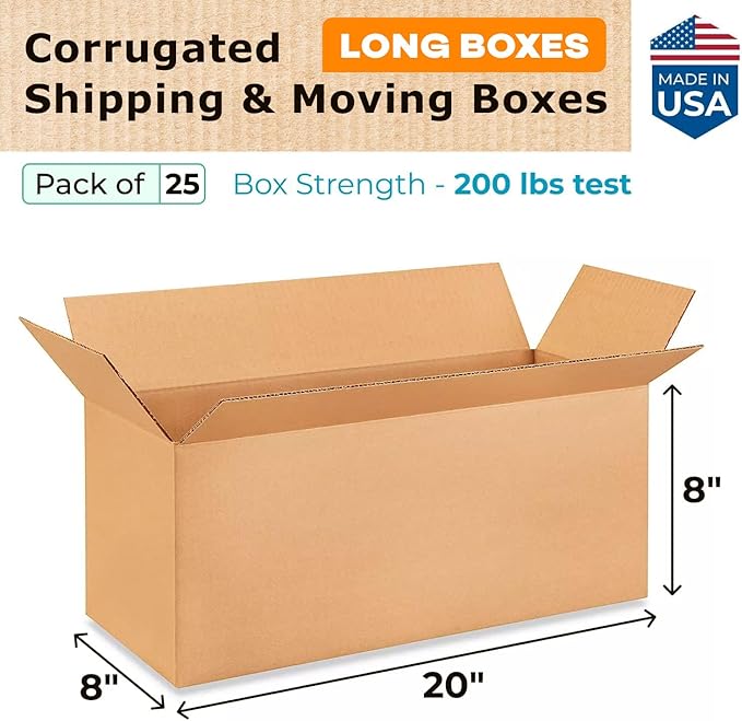 Long Shipping & Moving Boxes 20"L x 8"W x 8"H - Image 2