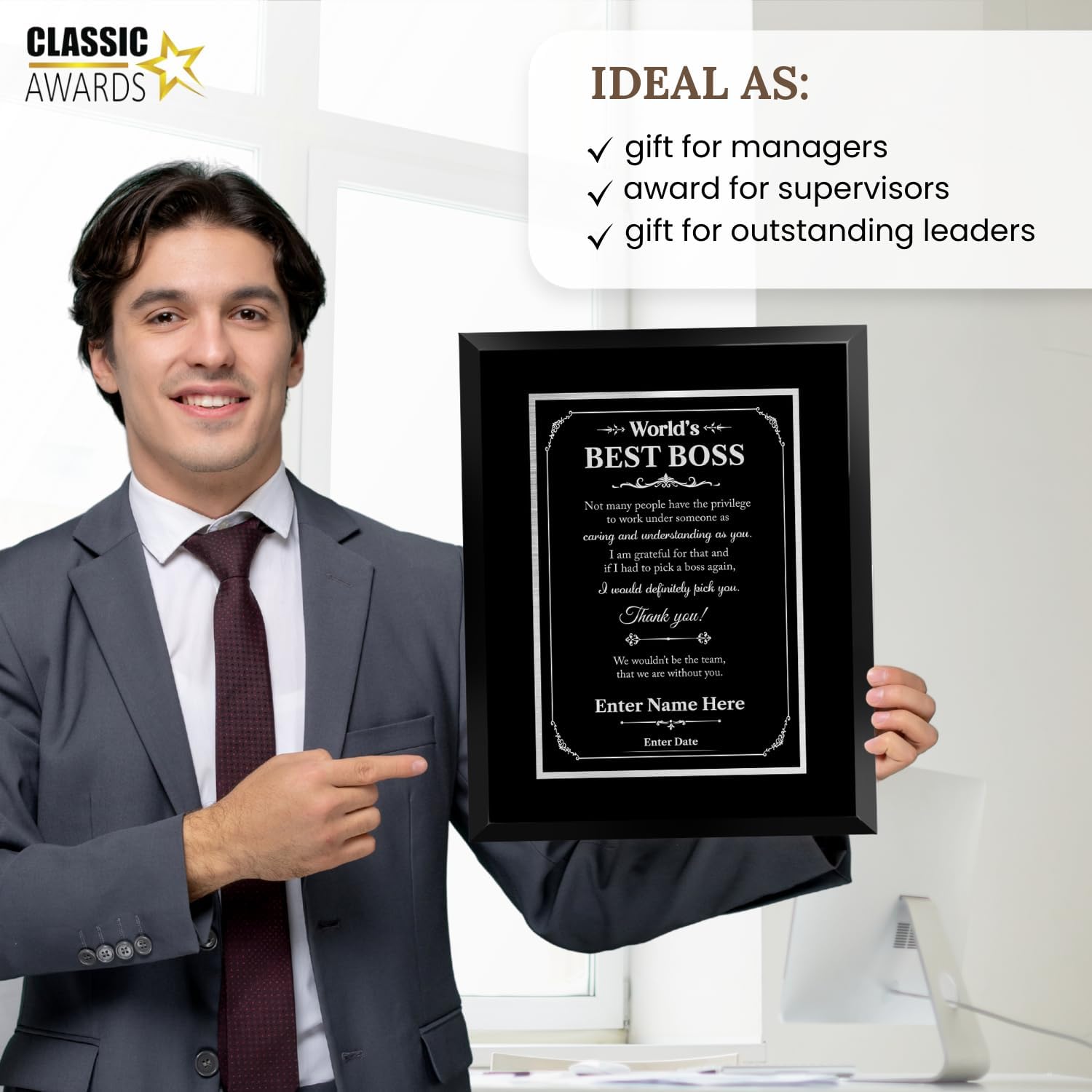 Custom Award Plaque for Boss, Leadership Gifts, Boss Gifts for Men/Women | Custom Plaque Gifts for Bosses/Leaders/Executives/Supervisors, Personalized Going Away Gift for Boss