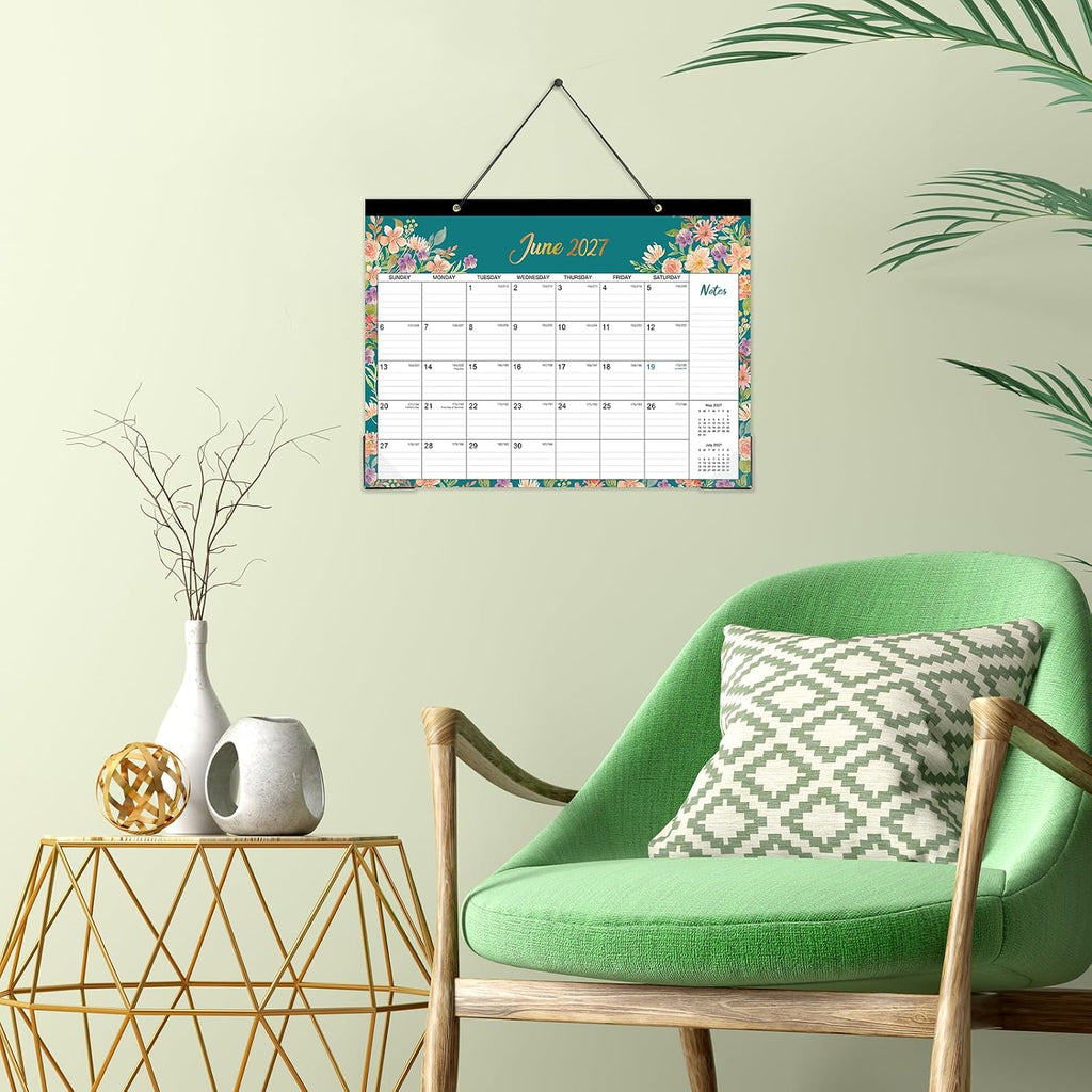 2027 Desk Calendar - January 2027 - December 2027, 17" x 12" | Large Desk Calendar, 12-Month Desktop/Wall Monthly Calendar for Home School, or Office - 12 Floral Patterns