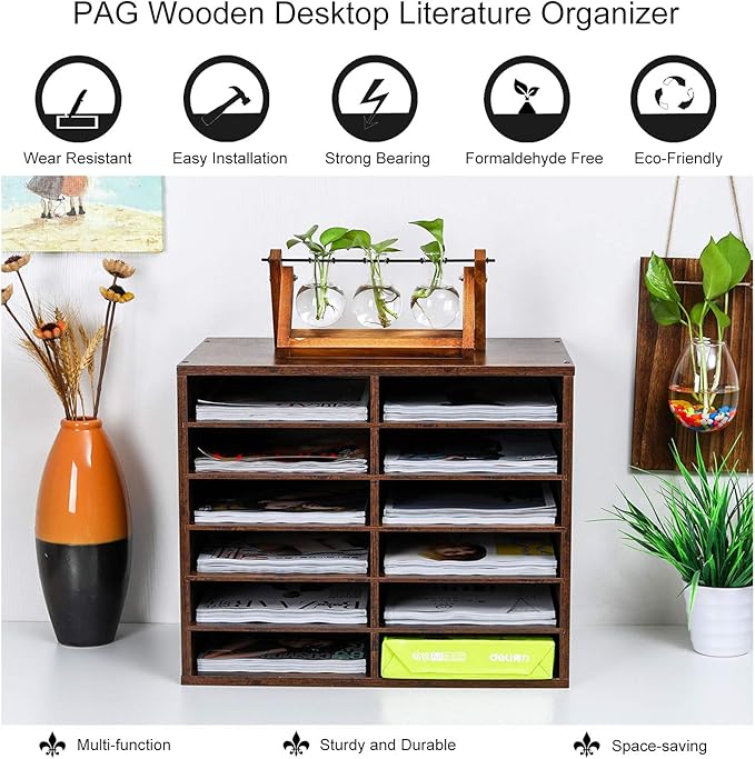 PAG Countertop Mail Sorter Organizer, Wooden Literature Organizer, Student - Image 6