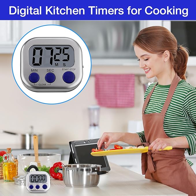 Leumoi 24 Pcs Digital Kitchen Timers Magnetic Back Timers Bulk Large Screen - Image 4