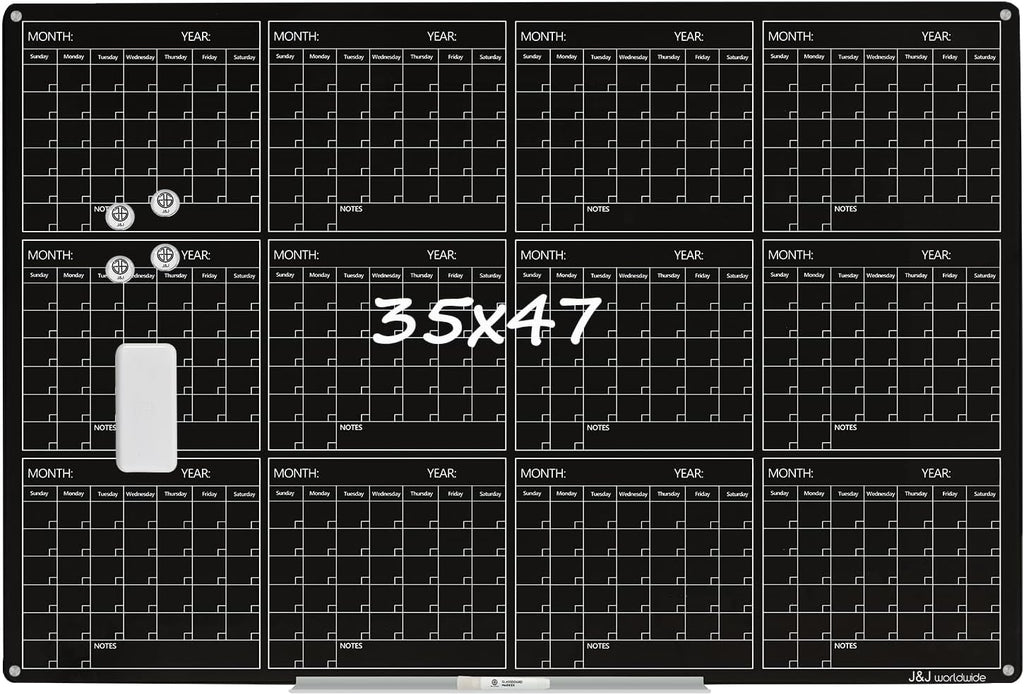 Magnetic Whiteboard Calendar Black Glass Board Yearly Calendar