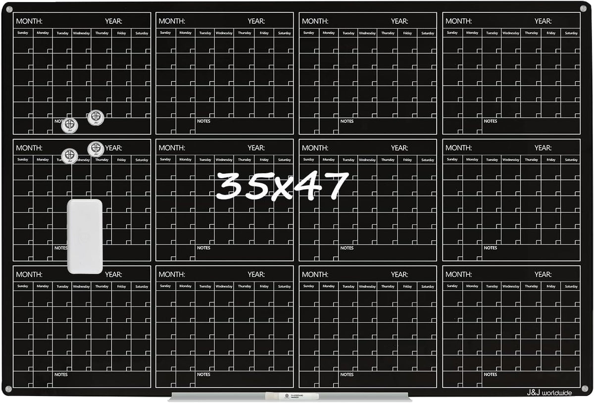 Magnetic Whiteboard Calendar Black Glass Board Yearly Calendar